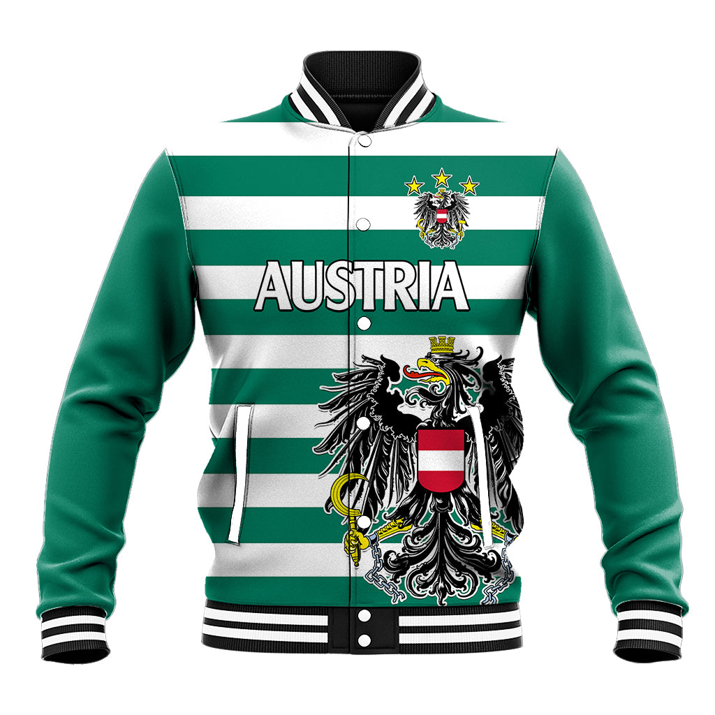 (Custom Text And Number) Austria Baseball Jacket Austrian Coat Of Arms Minimalist Green Style No2 LT9 - Wonder Print Shop