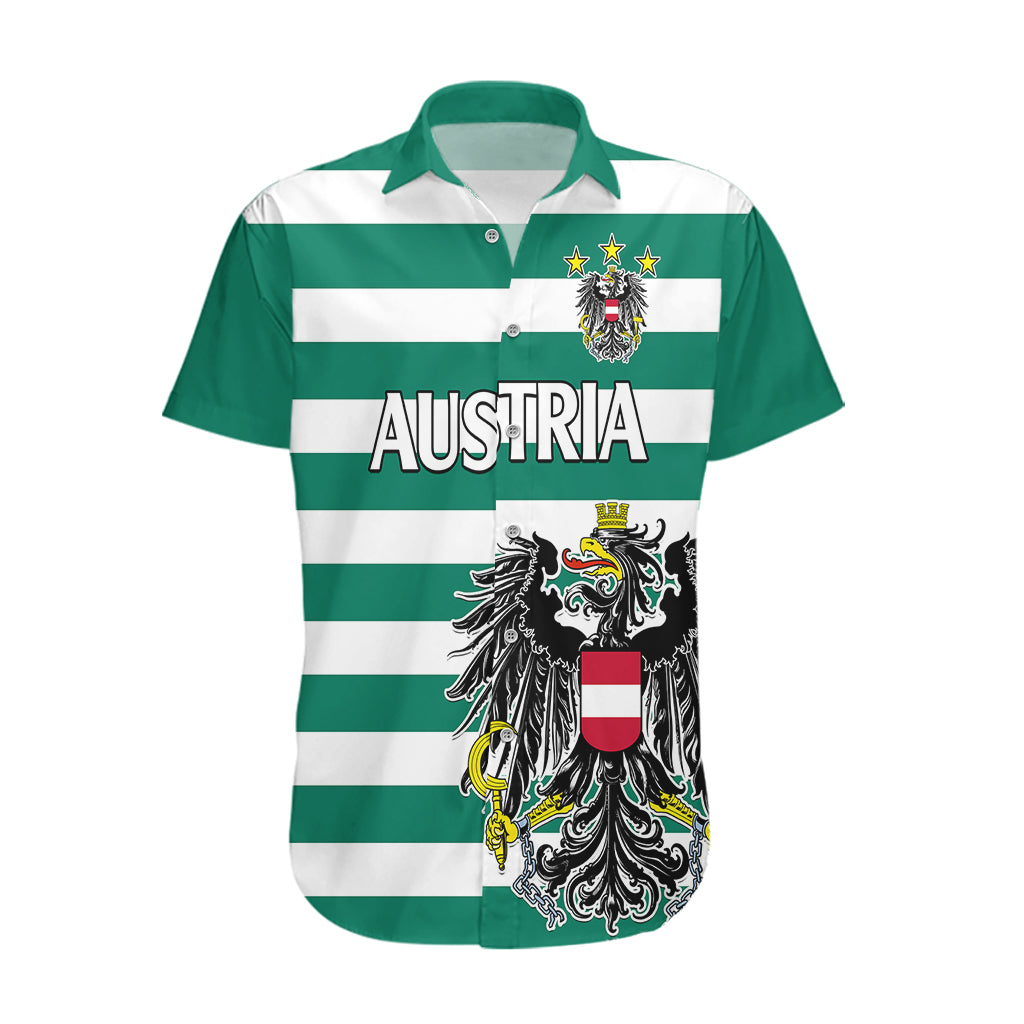 (Custom Text And Number) Austria Hawaiian Shirt Austrian Coat Of Arms Minimalist Green Style No2 - Wonder Print Shop