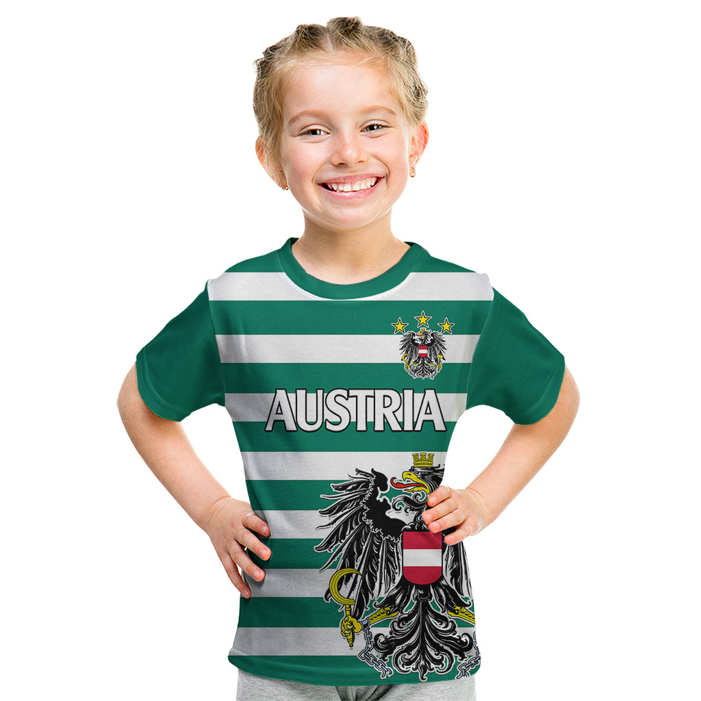 (Custom Text And Number) Austria Kid T Shirt Austrian Coat Of Arms Minimalist Green Style No2 - Wonder Print Shop