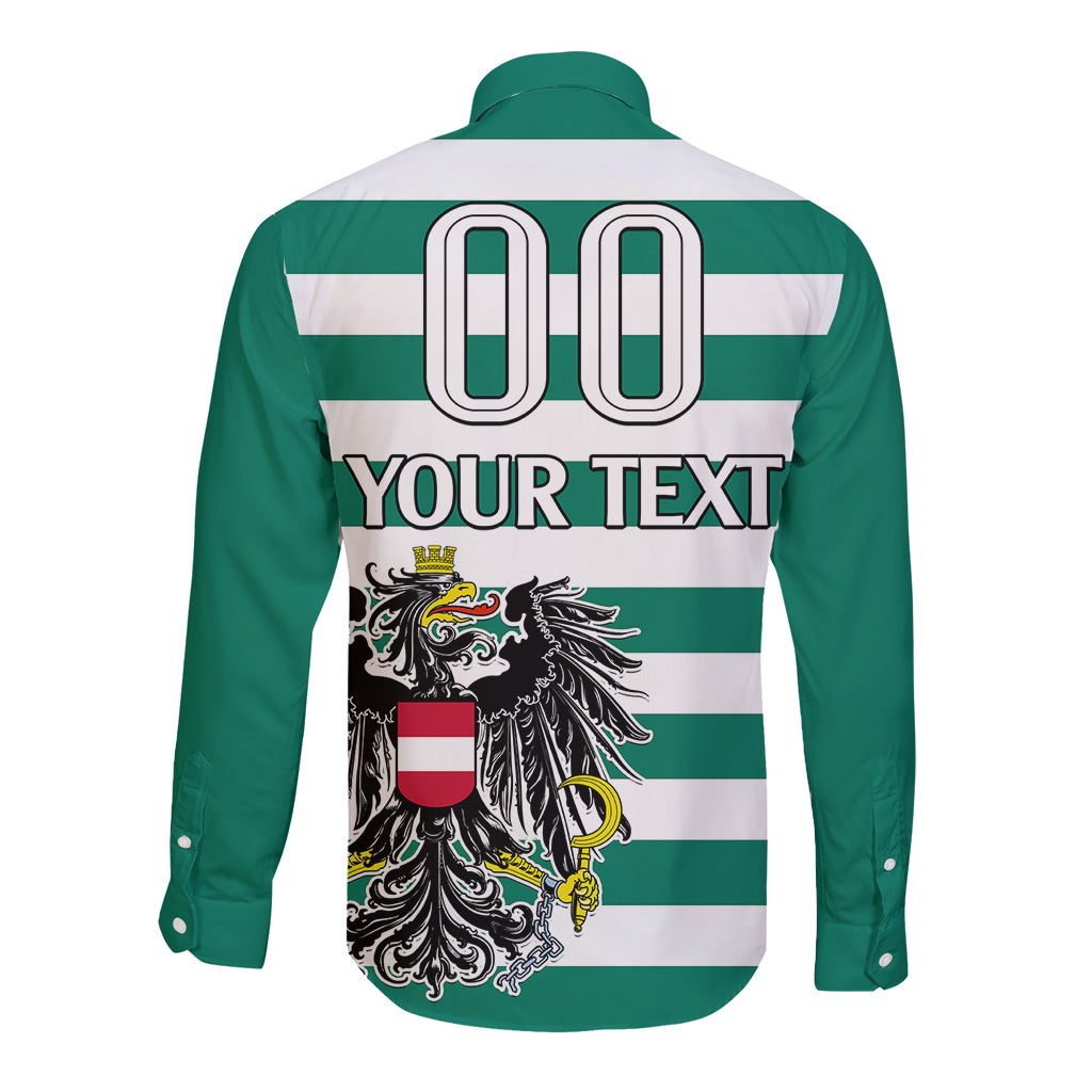 (Custom Text And Number) Austria Long Sleeve Button Shirt Austrian Coat Of Arms Minimalist Green Style No2 - Wonder Print Shop
