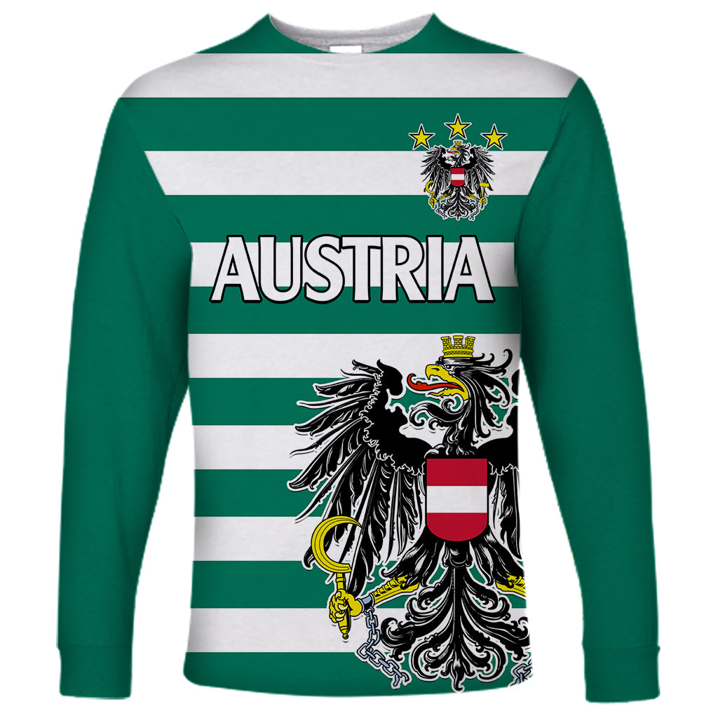 (Custom Text And Number) Austria Long Sleeve Shirt Austrian Coat Of Arms Minimalist Green Style No2 - Wonder Print Shop
