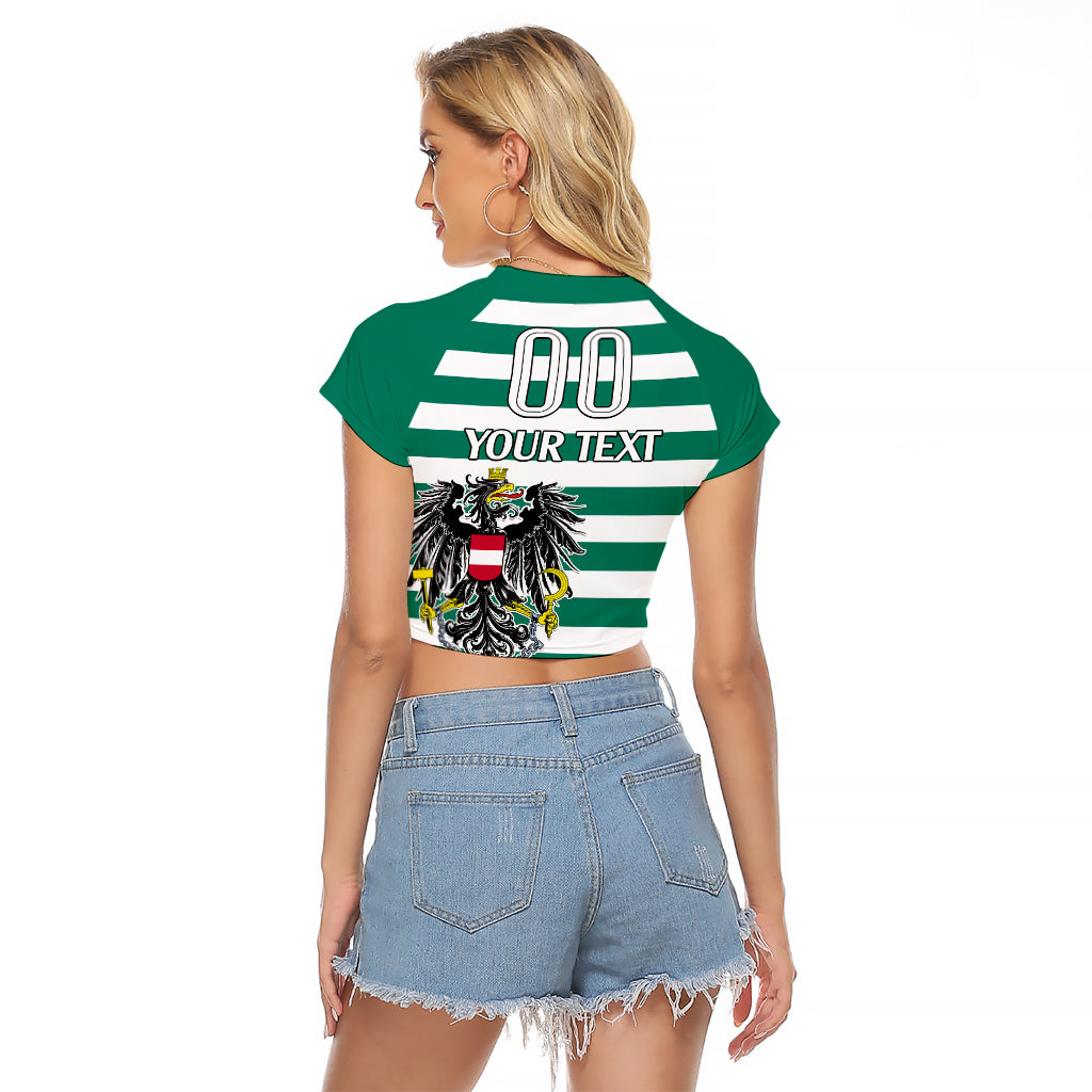 (Custom Text And Number) Austria Raglan Cropped T Shirt Austrian Coat Of Arms Minimalist Green Style No2 - Wonder Print Shop