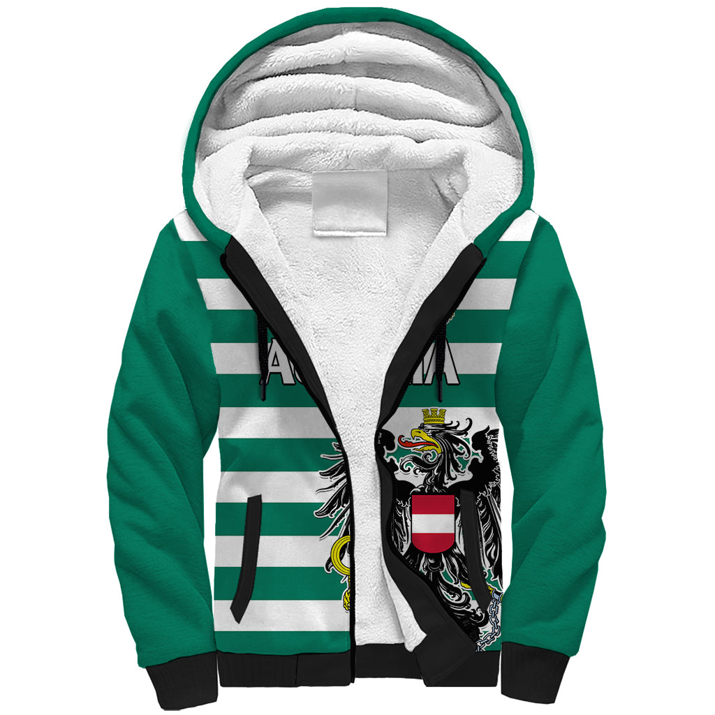 (Custom Text And Number) Austria Sherpa Hoodie Austrian Coat Of Arms Minimalist Green Style No2 - Wonder Print Shop