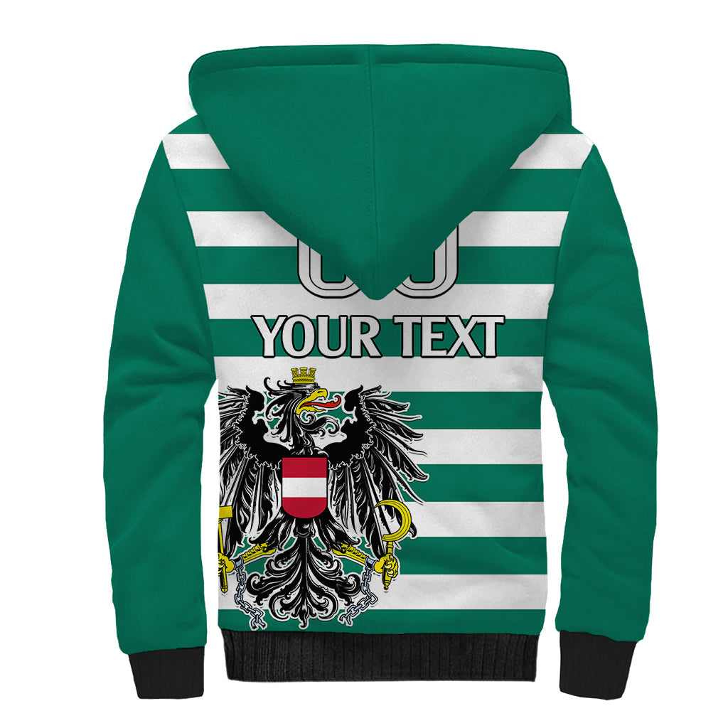 (Custom Text And Number) Austria Sherpa Hoodie Austrian Coat Of Arms Minimalist Green Style No2 - Wonder Print Shop