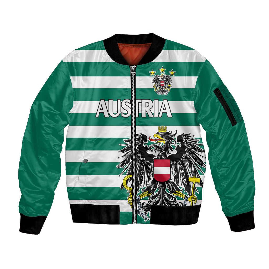 (Custom Text And Number) Austria Sleeve Zip Bomber Jacket Austrian Coat Of Arms Minimalist Green Style No2 - Wonder Print Shop