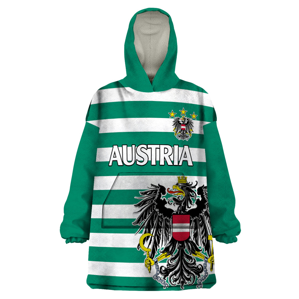 (Custom Text And Number) Austria Wearable Blanket Hoodie Austrian Coat Of Arms Minimalist Green Style No2 - Wonder Print Shop