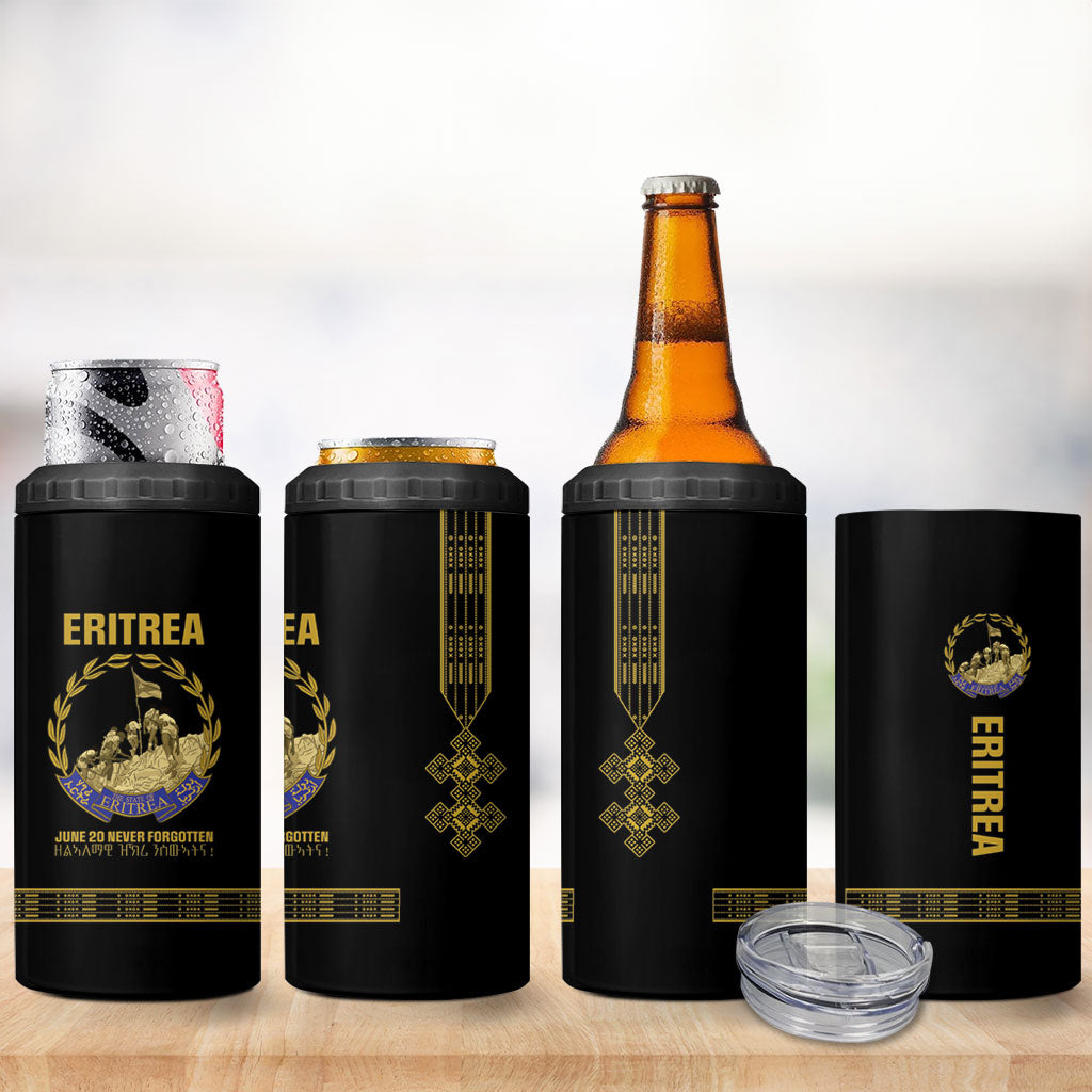 Eritrea Martyrs Day June 20 4 in 1 Can Cooler Tumbler Never Forgotten Proud Eritrean Heritage Black Version