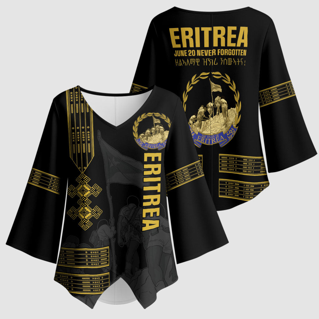 Eritrea Martyrs Day June 20 Kimono Sleeve Blouse Never Forgotten Proud Eritrean Heritage Black Version