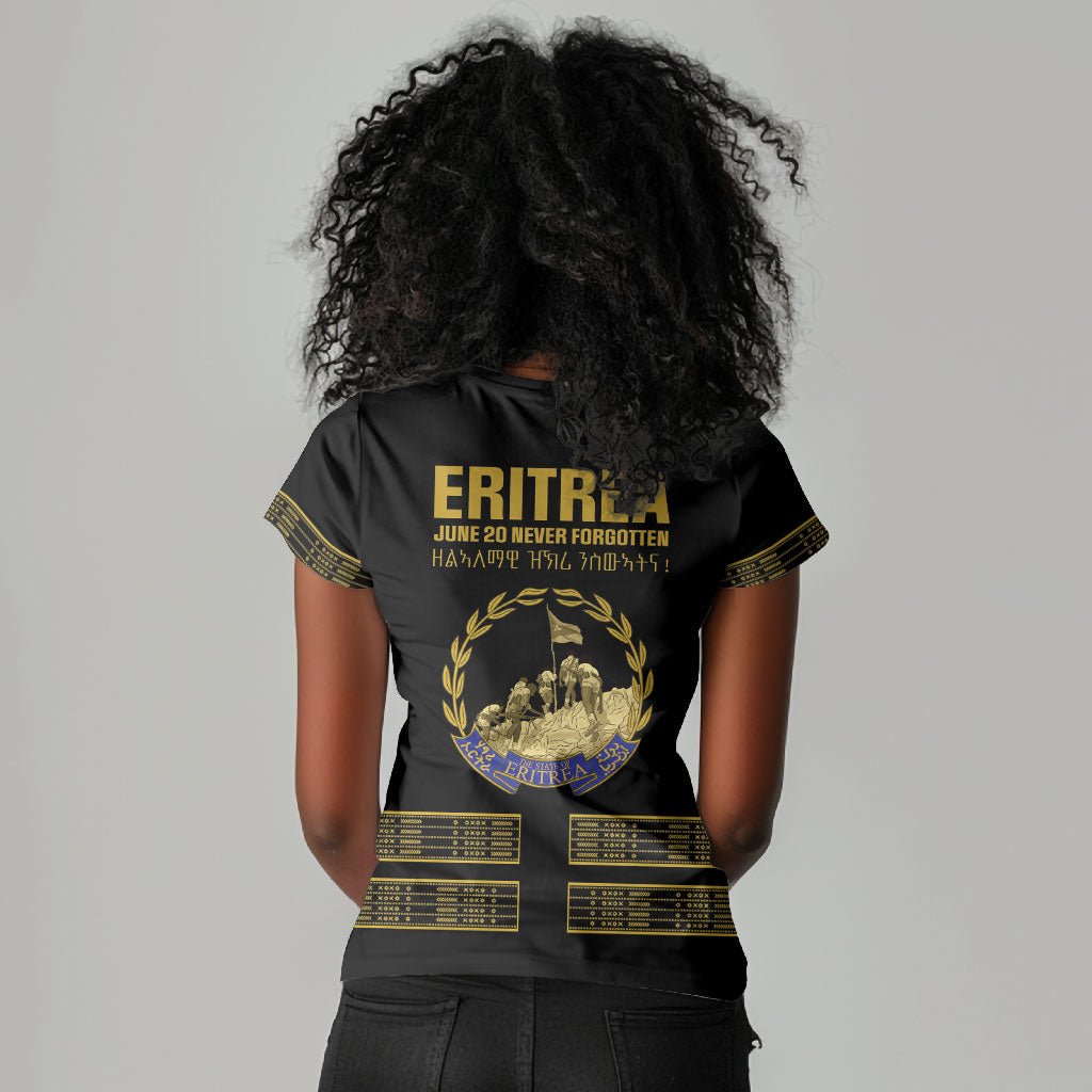 Eritrea Martyrs Day June 20 Women V-Neck T-Shirt Never Forgotten Proud Eritrean Heritage Black Version