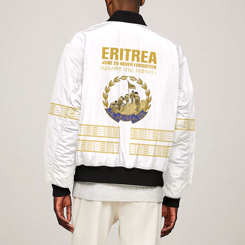 Eritrea Martyrs Day June 20 Sleeve Zip Bomber Jacket Never Forgotten Proud Eritrean Heritage White Version