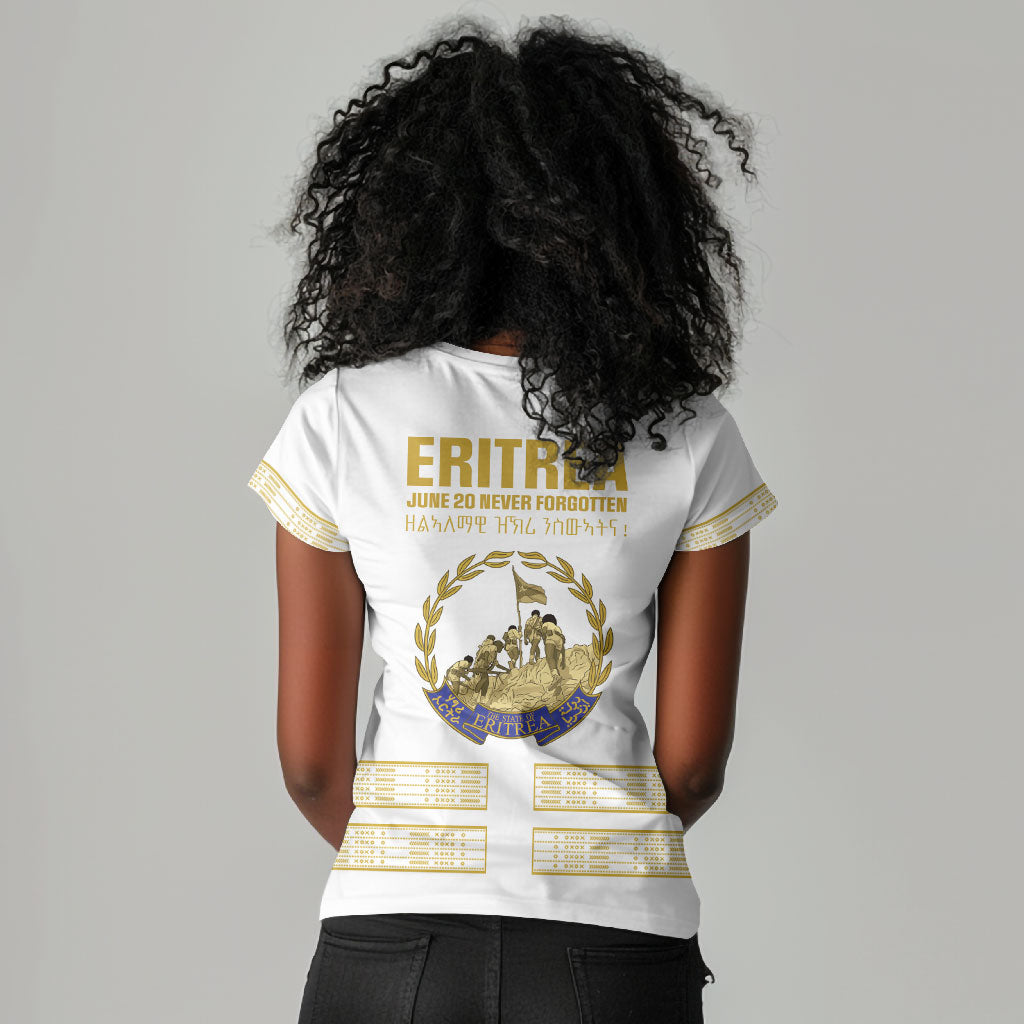 Eritrea Martyrs Day June 20 Women V-Neck T-Shirt Never Forgotten Proud Eritrean Heritage White Version