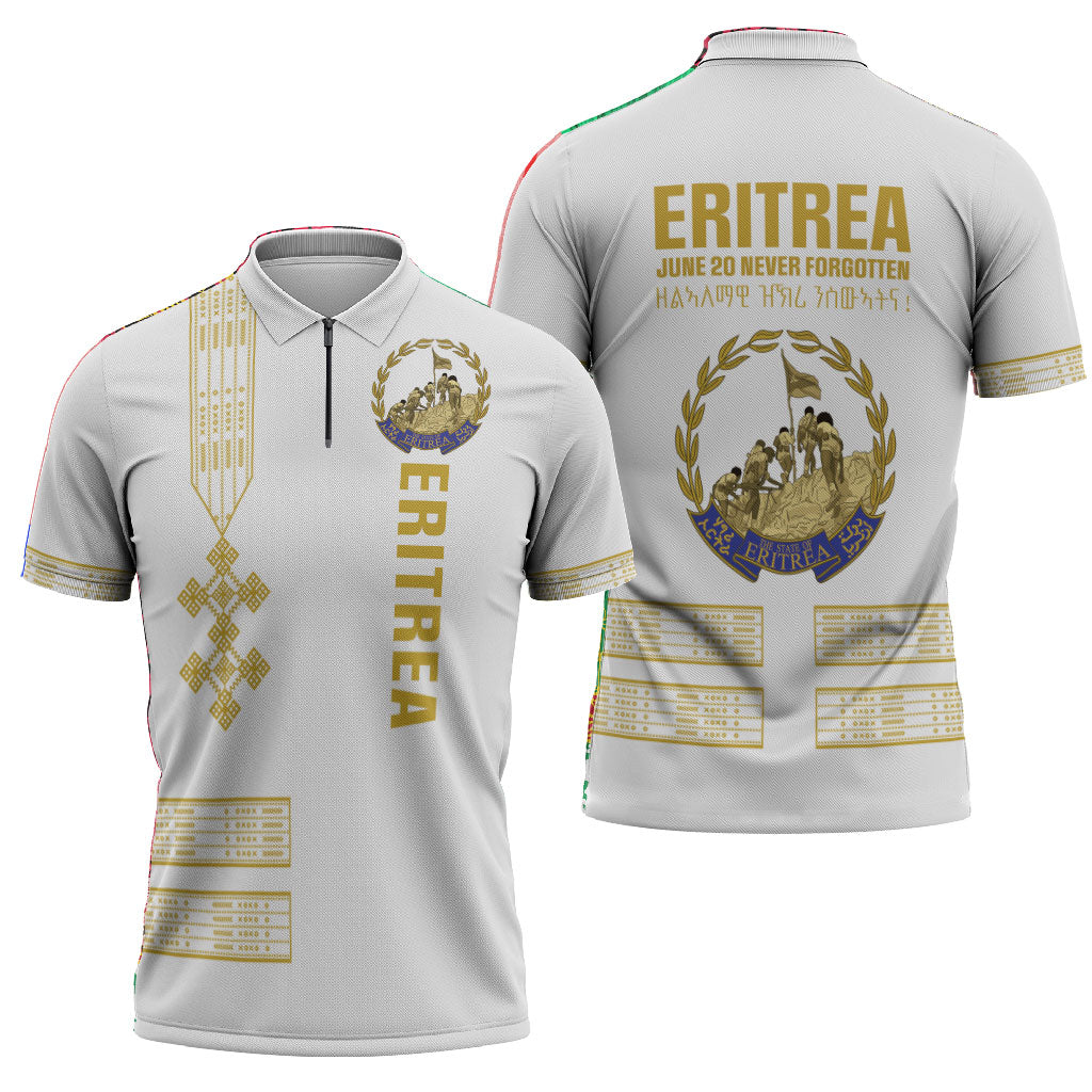 Eritrea Martyrs Day June 20 Zipper Polo Shirt Never Forgotten Proud Eritrean Heritage White Version