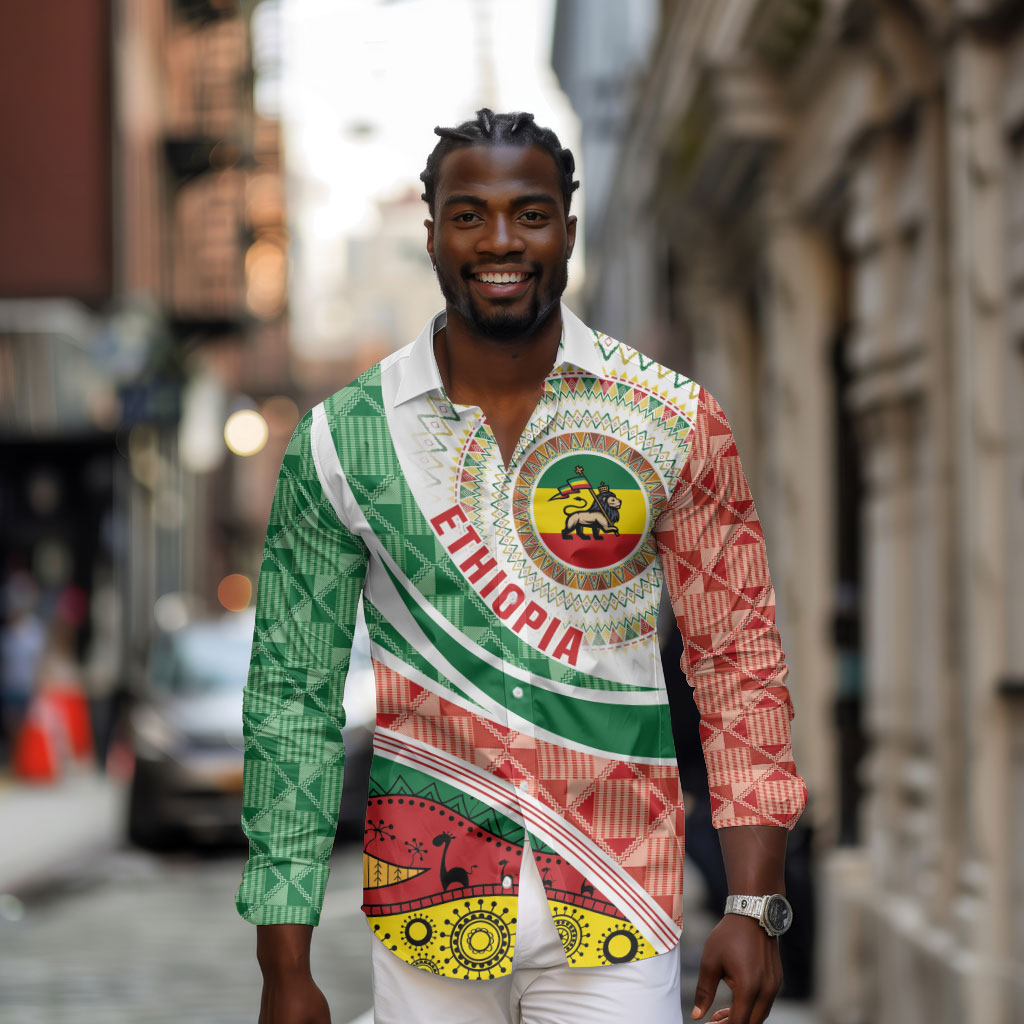Ethiopia In My Blood Long Sleeve Button Shirt Lion Of Judah In My Heart