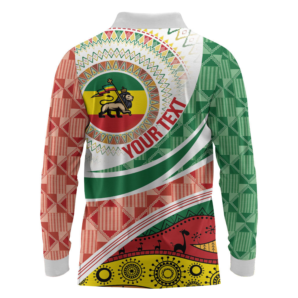 Ethiopia In My Blood Long Sleeve Polo Shirt Lion Of Judah In My Heart