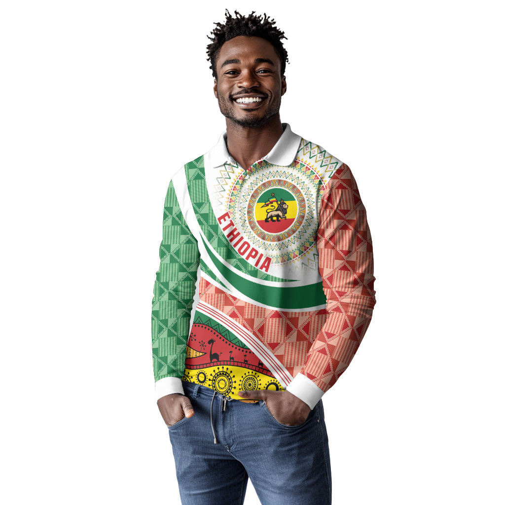 Ethiopia In My Blood Long Sleeve Polo Shirt Lion Of Judah In My Heart