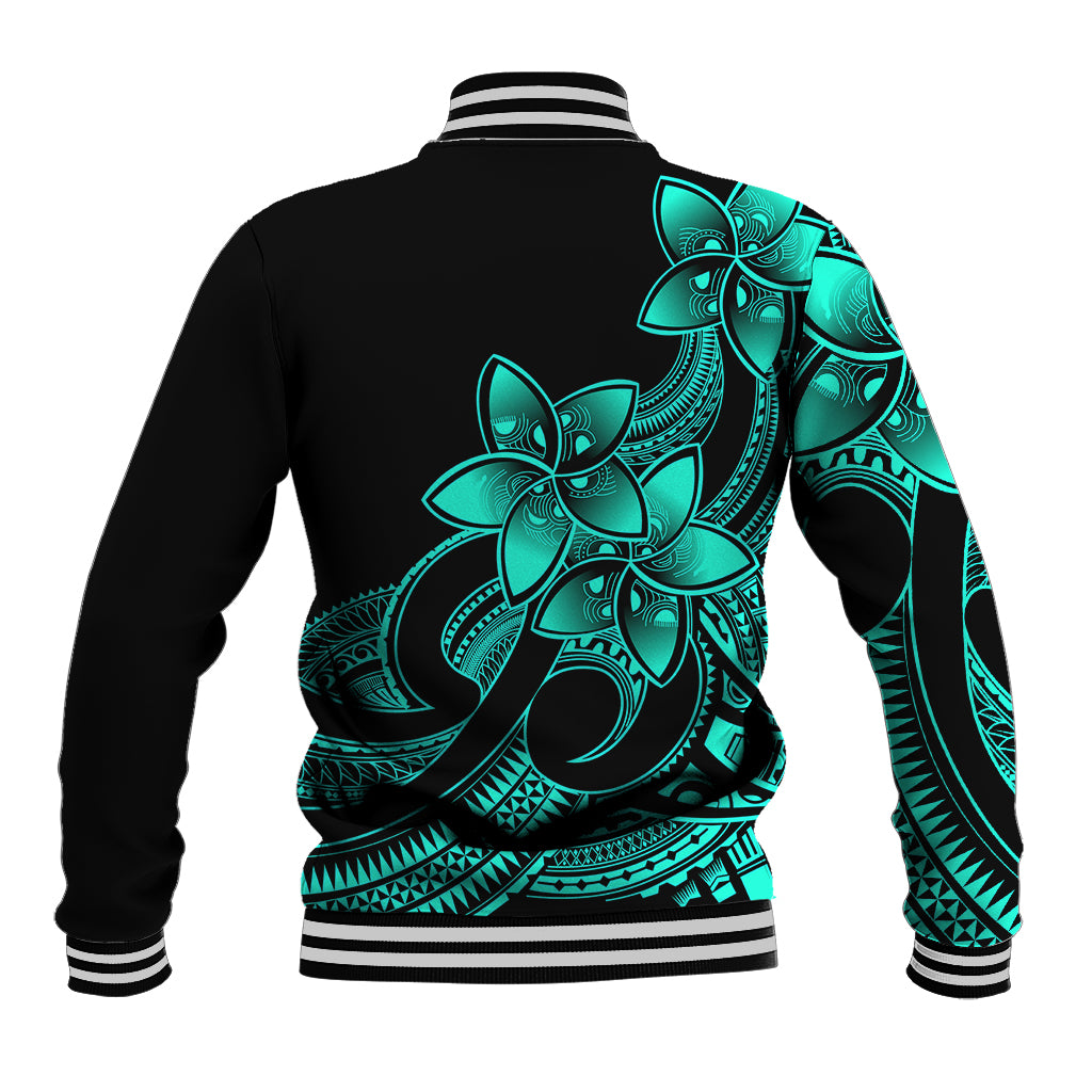 Polynesian Pride Plumeria Flowers Baseball Jacket Polynesian Tribal Aqua Vibe LT9 - Wonder Print Shop