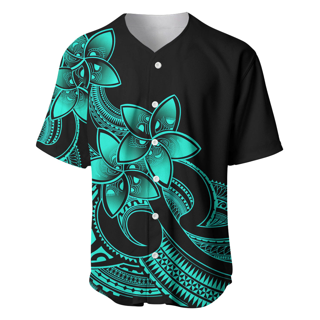 Polynesian Pride Plumeria Flowers Baseball Jersey Polynesian Tribal Aqua Vibe LT9 - Wonder Print Shop