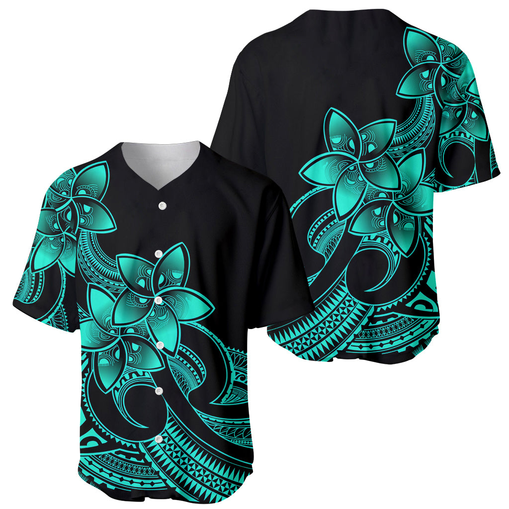 Polynesian Pride Plumeria Flowers Baseball Jersey Polynesian Tribal Aqua Vibe LT9 - Wonder Print Shop