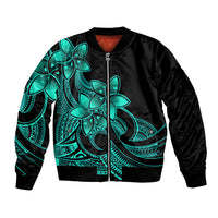 Polynesian Pride Plumeria Flowers Bomber Jacket Polynesian Tribal Aqua Vibe LT9 - Wonder Print Shop