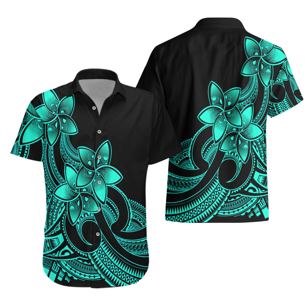 Polynesian Pride Plumeria Flowers Hawaiian Shirt Polynesian Tribal Aqua Vibe - Wonder Print Shop