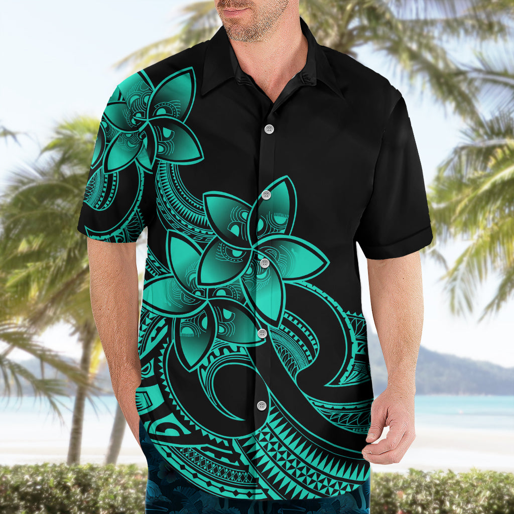 Polynesian Pride Plumeria Flowers Hawaiian Shirt Polynesian Tribal Aqua Vibe - Wonder Print Shop