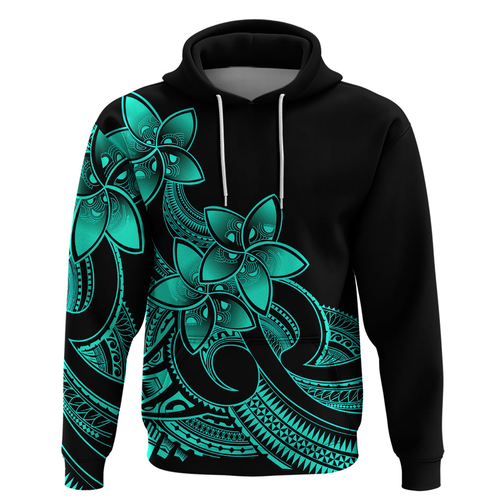Polynesian Pride Plumeria Flowers Hoodie Polynesian Tribal Aqua Vibe - Wonder Print Shop