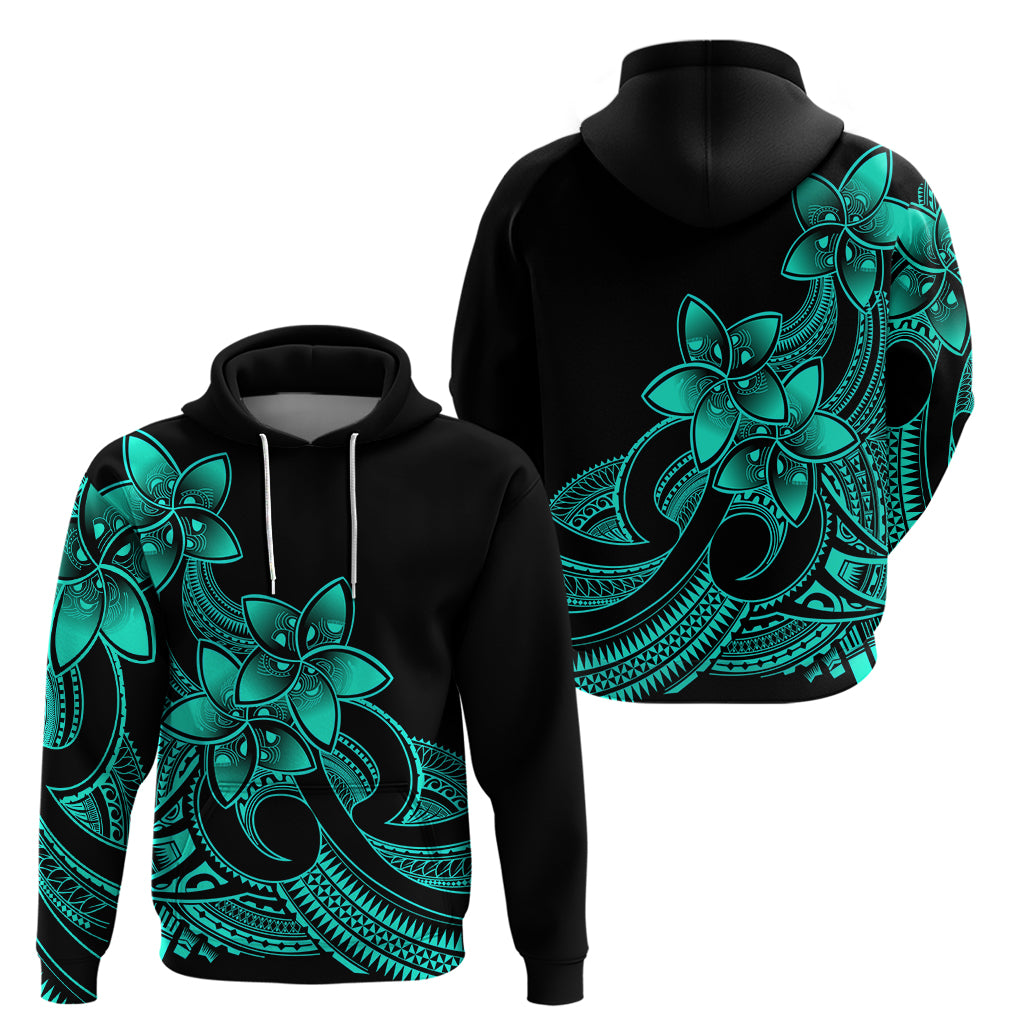 Polynesian Pride Plumeria Flowers Hoodie Polynesian Tribal Aqua Vibe - Wonder Print Shop