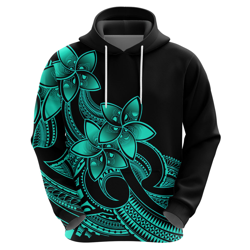 Polynesian Pride Plumeria Flowers Hoodie Polynesian Tribal Aqua Vibe - Wonder Print Shop
