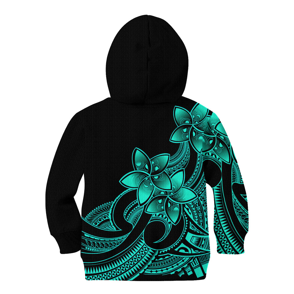 Polynesian Pride Plumeria Flowers Kid Hoodie Polynesian Tribal Aqua Vibe - Wonder Print Shop