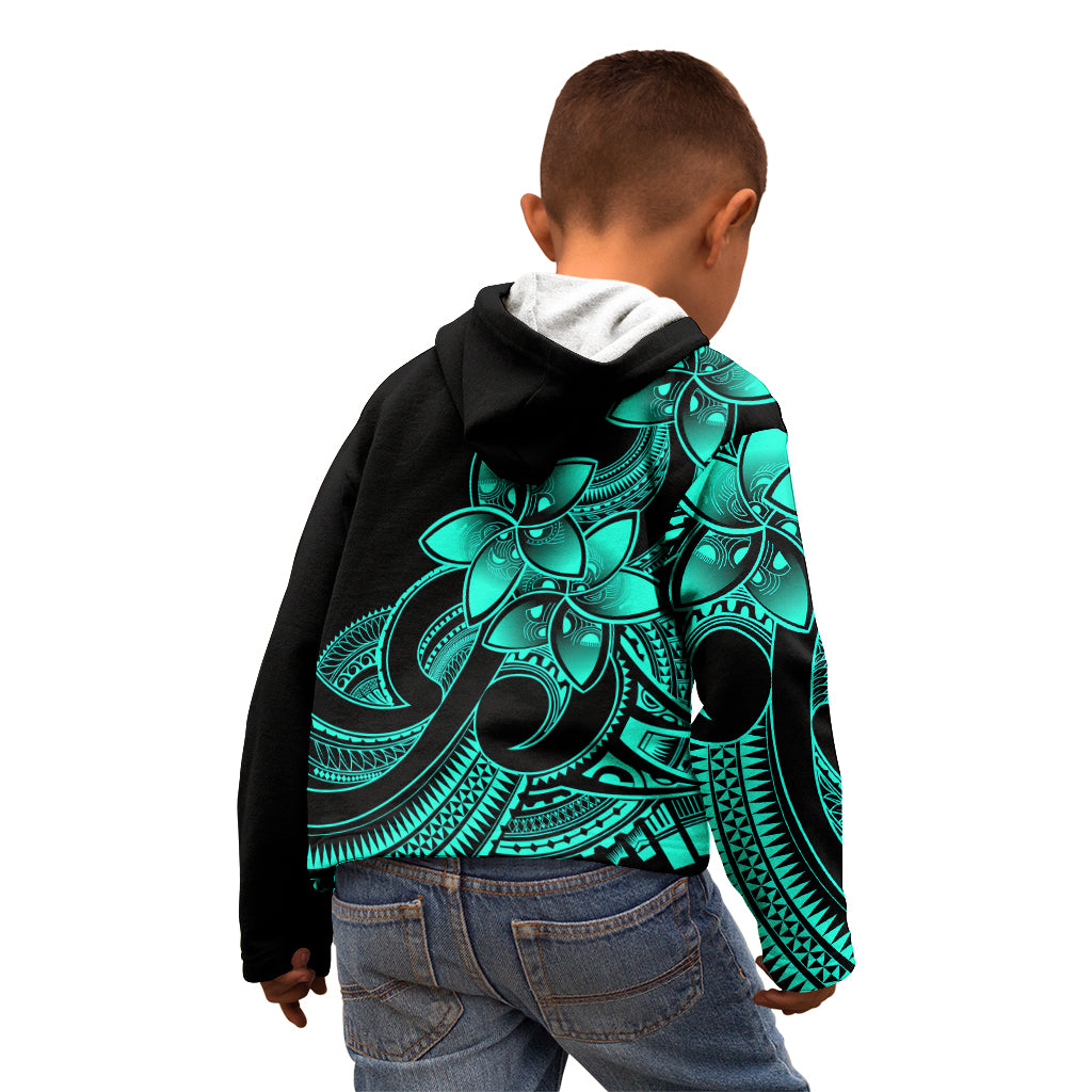 Polynesian Pride Plumeria Flowers Kid Hoodie Polynesian Tribal Aqua Vibe - Wonder Print Shop