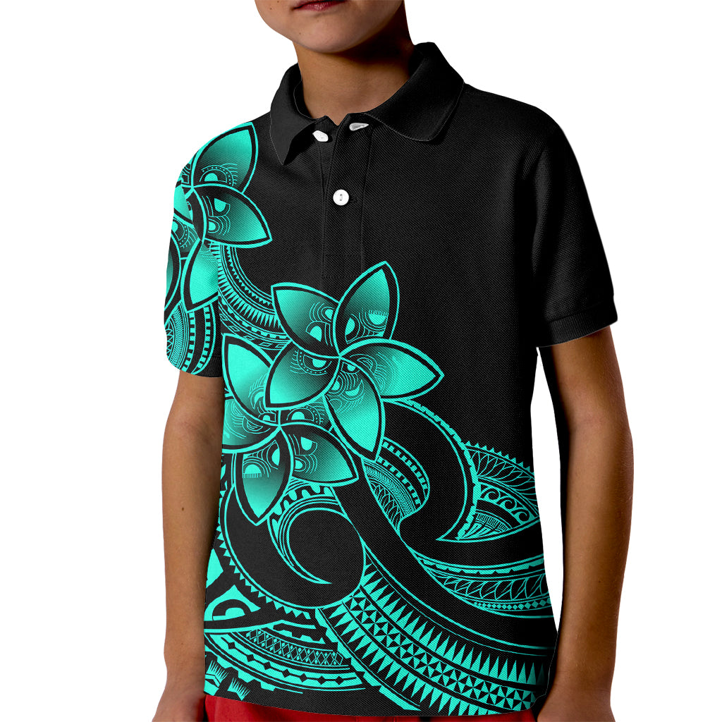 Polynesian Pride Plumeria Flowers Kid Polo Shirt Polynesian Tribal Aqua Vibe - Wonder Print Shop