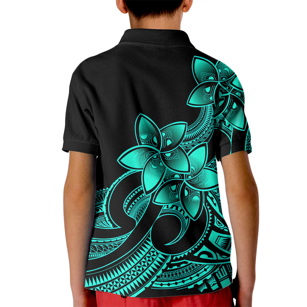 Polynesian Pride Plumeria Flowers Kid Polo Shirt Polynesian Tribal Aqua Vibe - Wonder Print Shop