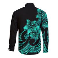 Polynesian Pride Plumeria Flowers Long Sleeve Button Shirt Polynesian Tribal Aqua Vibe - Wonder Print Shop