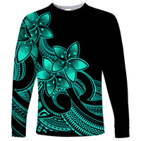 Polynesian Pride Plumeria Flowers Long Sleeve Shirt Polynesian Tribal Aqua Vibe - Wonder Print Shop