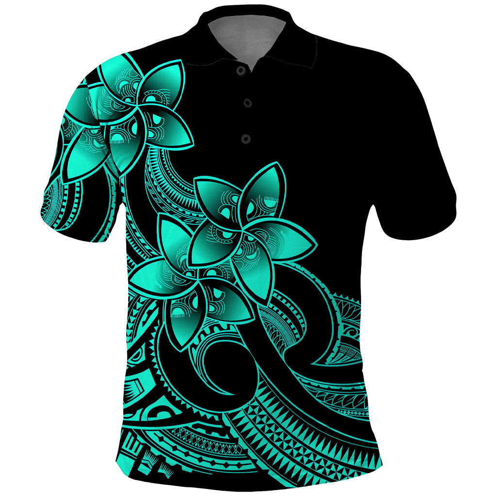 Polynesian Pride Plumeria Flowers Polo Shirt Polynesian Tribal Aqua Vibe - Wonder Print Shop