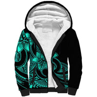Polynesian Pride Plumeria Flowers Sherpa Hoodie Polynesian Tribal Aqua Vibe - Wonder Print Shop