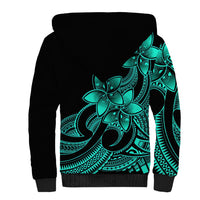 Polynesian Pride Plumeria Flowers Sherpa Hoodie Polynesian Tribal Aqua Vibe - Wonder Print Shop