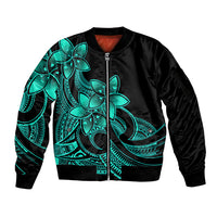 Polynesian Pride Plumeria Flowers Sleeve Zip Bomber Jacket Polynesian Tribal Aqua Vibe - Wonder Print Shop