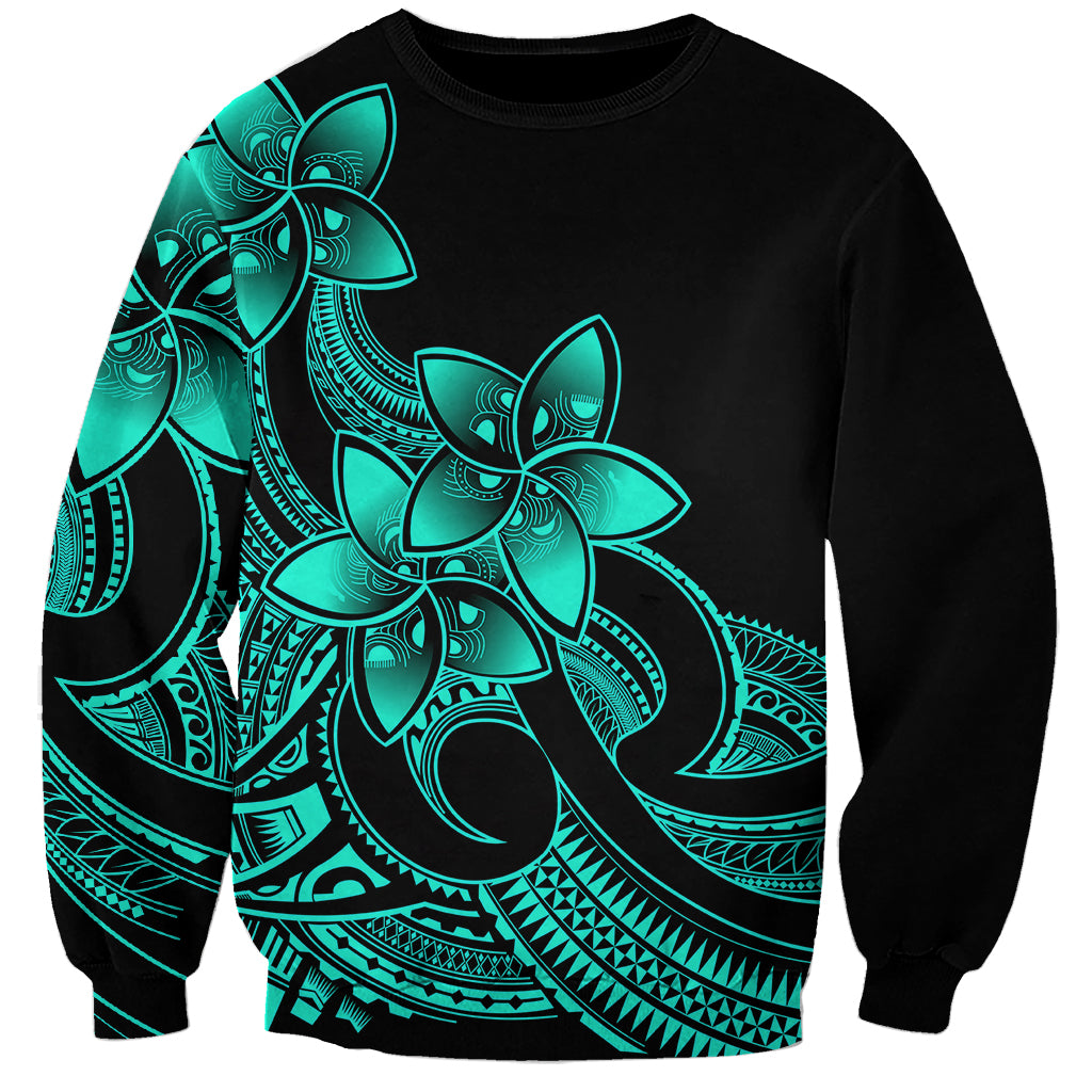 Polynesian Pride Plumeria Flowers Sweatshirt Polynesian Tribal Aqua Vibe - Wonder Print Shop