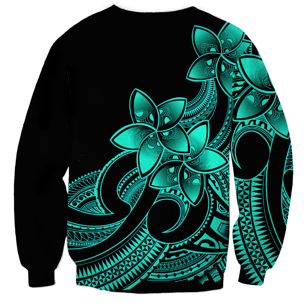 Polynesian Pride Plumeria Flowers Sweatshirt Polynesian Tribal Aqua Vibe - Wonder Print Shop