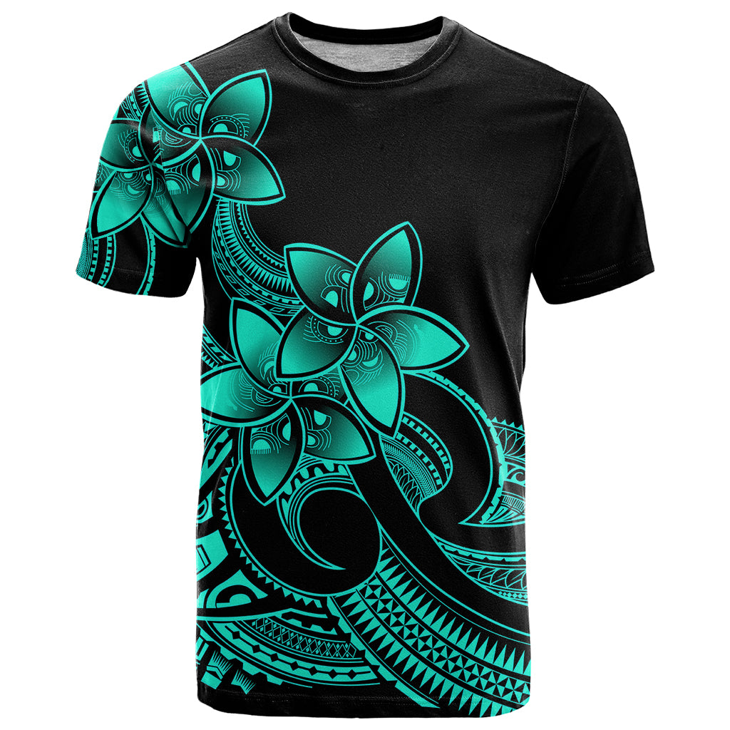 Polynesian Pride Plumeria Flowers T Shirt Polynesian Tribal Aqua Vibe - Wonder Print Shop