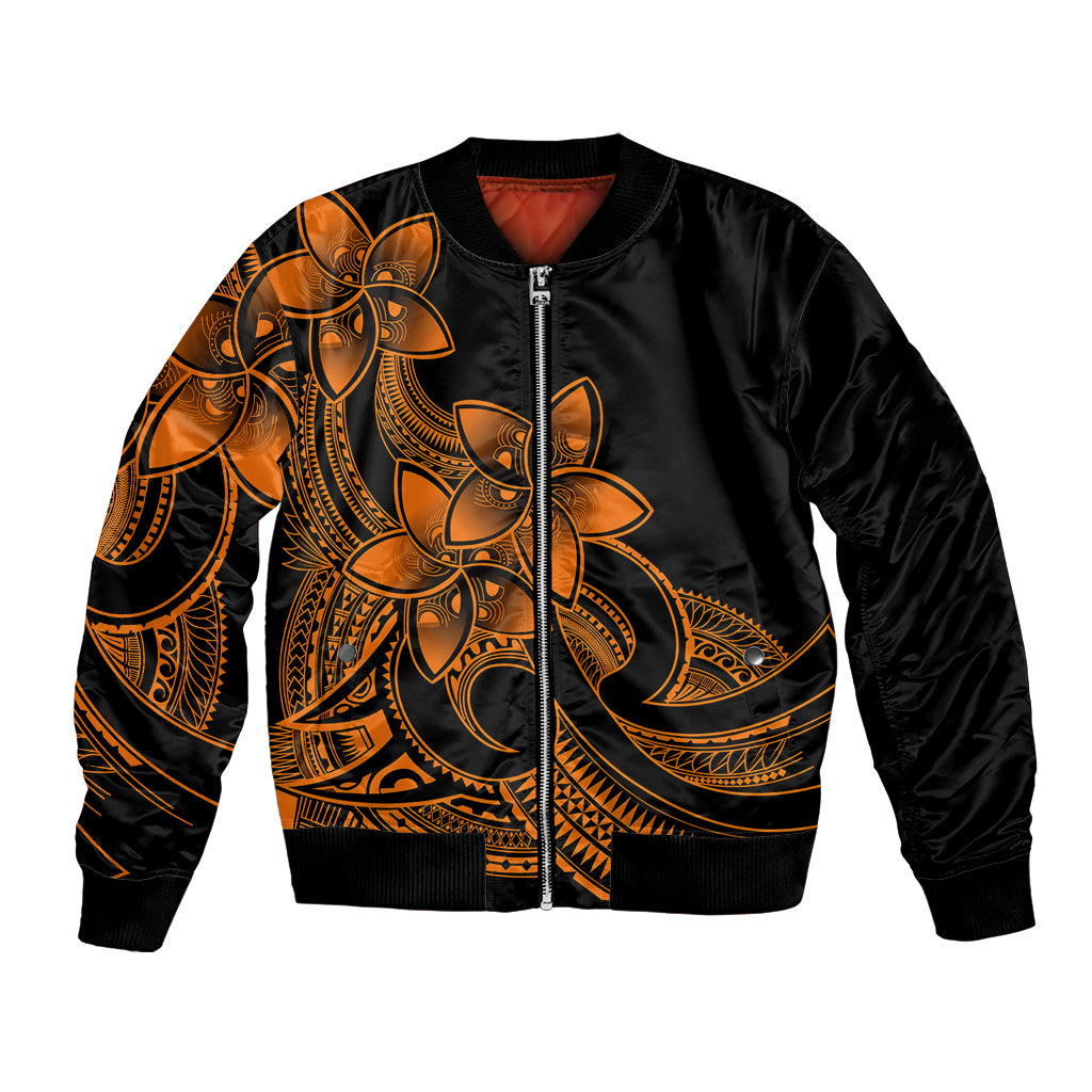 Polynesian Pride Plumeria Flowers Bomber Jacket Polynesian Tribal Gold Vibe LT9 - Wonder Print Shop