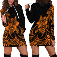 Polynesian Pride Plumeria Flowers Hoodie Dress Polynesian Tribal Gold Vibe - Wonder Print Shop