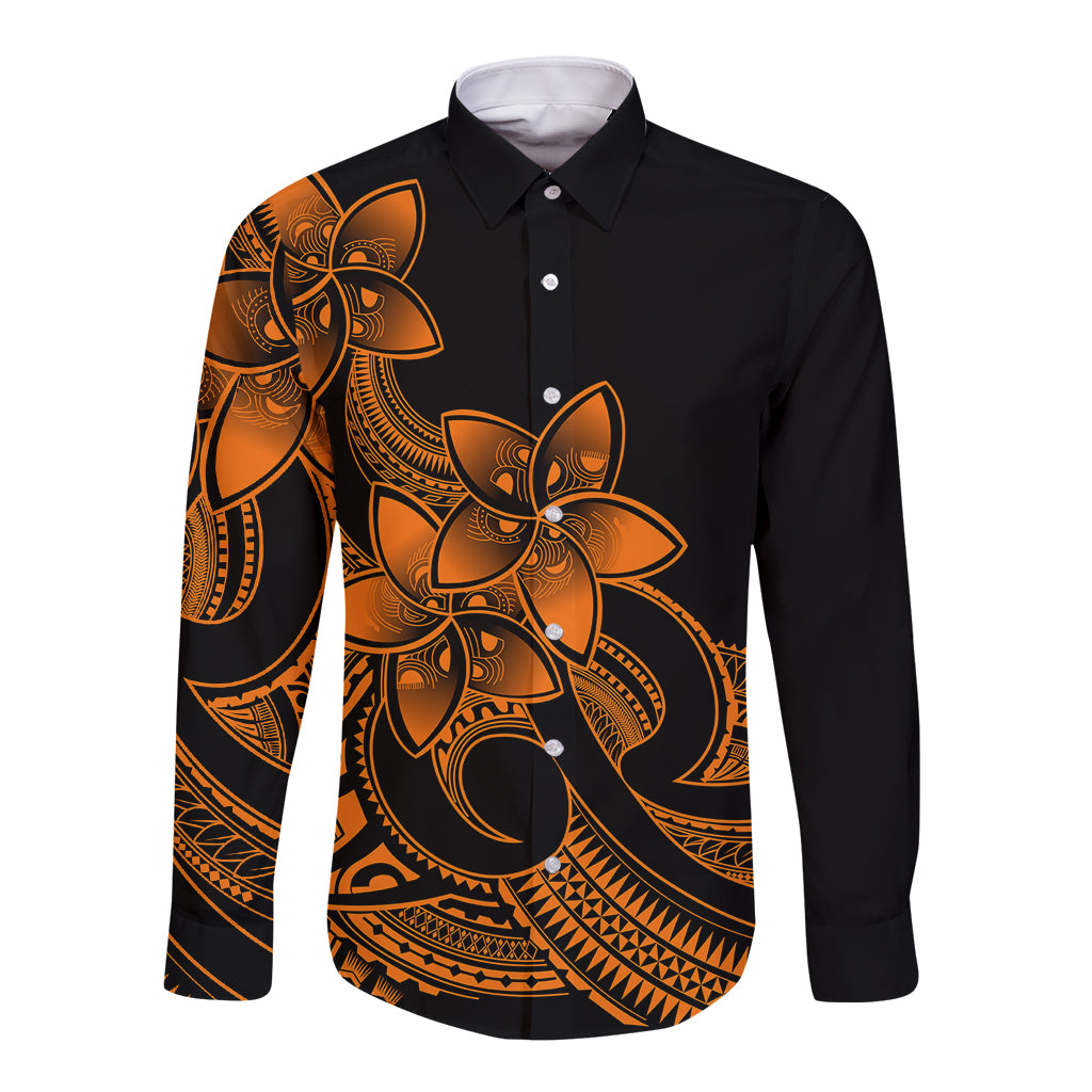 Polynesian Pride Plumeria Flowers Long Sleeve Button Shirt Polynesian Tribal Gold Vibe - Wonder Print Shop