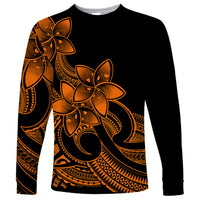 Polynesian Pride Plumeria Flowers Long Sleeve Shirt Polynesian Tribal Gold Vibe - Wonder Print Shop
