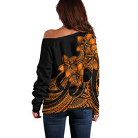 Polynesian Pride Plumeria Flowers Off Shoulder Sweater Polynesian Tribal Gold Vibe - Wonder Print Shop