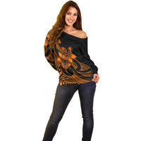 Polynesian Pride Plumeria Flowers Off Shoulder Sweater Polynesian Tribal Gold Vibe - Wonder Print Shop
