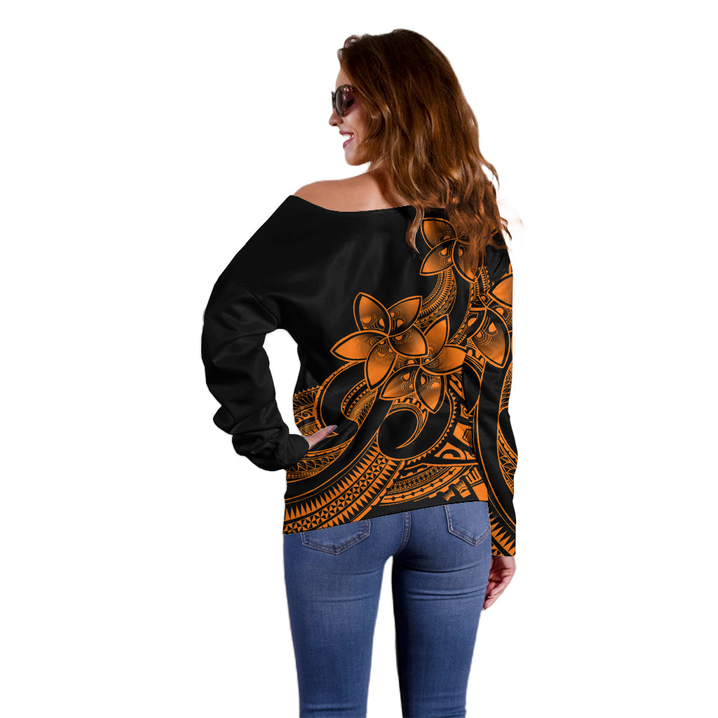 Polynesian Pride Plumeria Flowers Off Shoulder Sweater Polynesian Tribal Gold Vibe - Wonder Print Shop