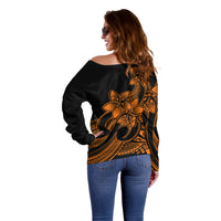 Polynesian Pride Plumeria Flowers Off Shoulder Sweater Polynesian Tribal Gold Vibe - Wonder Print Shop