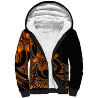 Polynesian Pride Plumeria Flowers Sherpa Hoodie Polynesian Tribal Gold Vibe - Wonder Print Shop